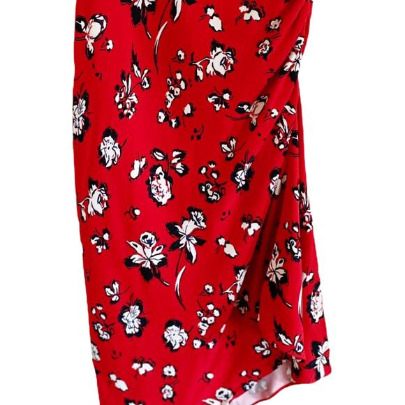 VERONICA BEARD Skirt Cheryl Red Floral Printed Ruched Midi Assymetric Hem 0 NWT - Picture 7 of 9